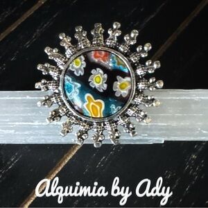 Alquimia Silver and Multicolor Ring tutti fiori glass adjustable cuff